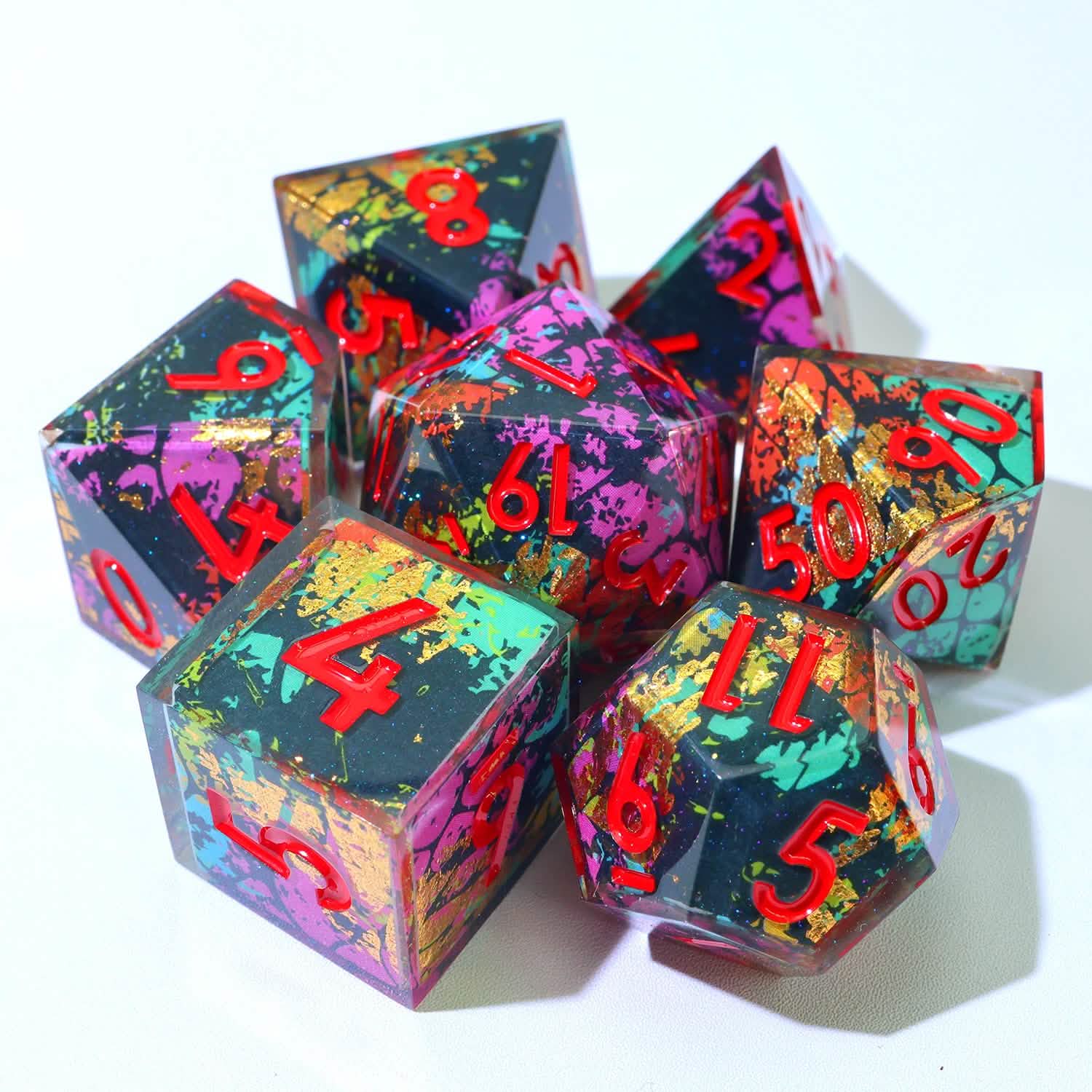 Voltaic Bloom | Sharp Edge Dice | Resin | 7 Piece Set