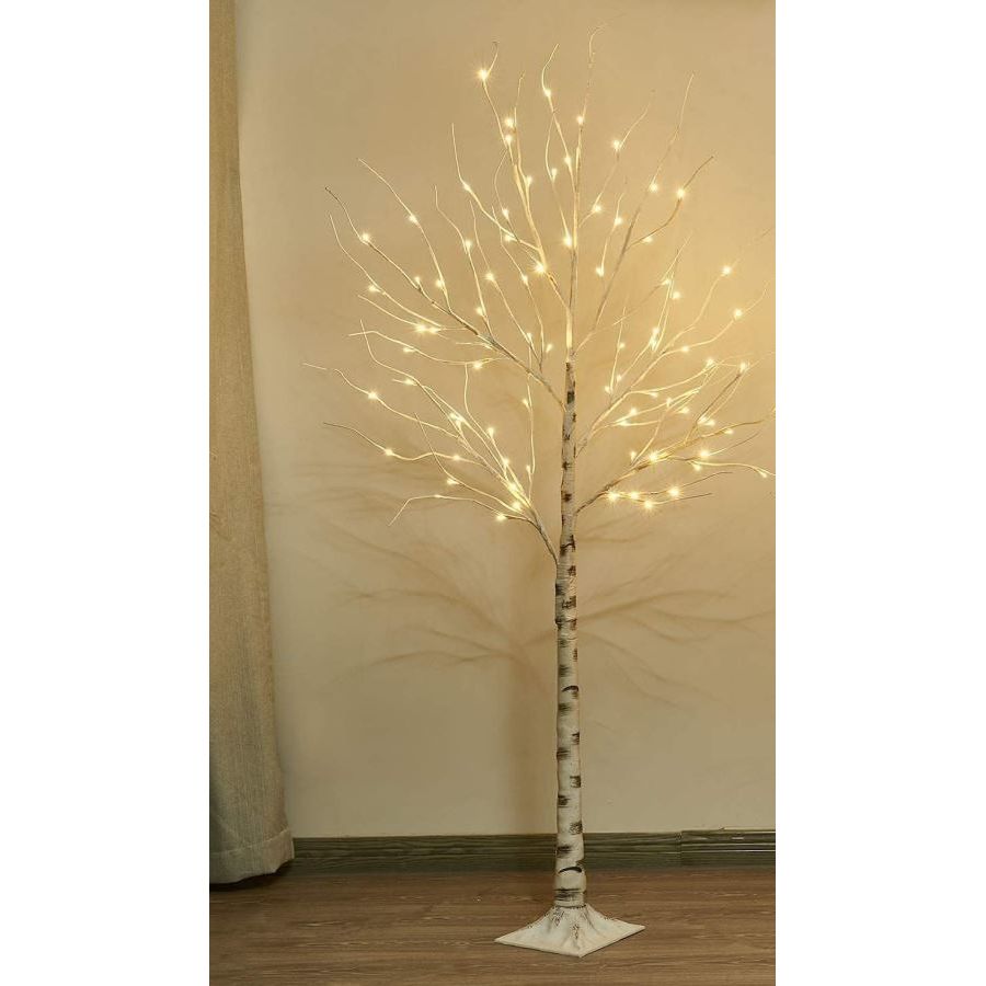 EAMBRITE 6FT Lighted Birch Tree | 88 Warm White LEDs & Timer Function