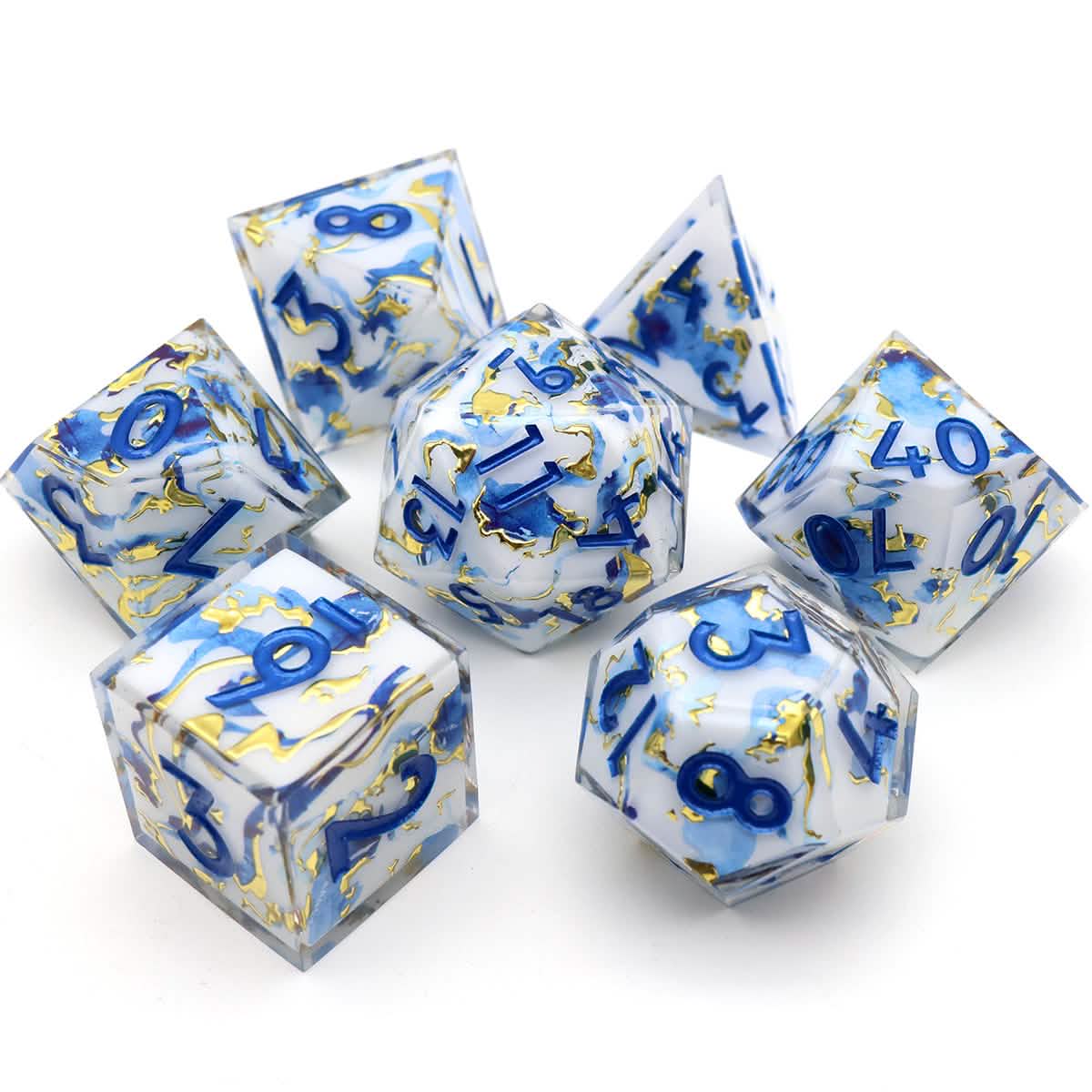 Divine Marble | Sharp Edge Dice | Resin | 7 Piece Set