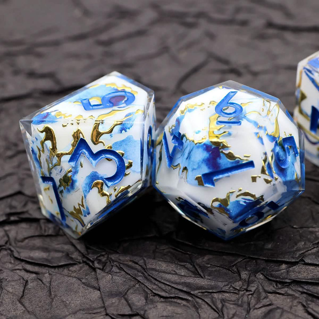 Divine Marble | Sharp Edge Dice | Resin | 7 Piece Set