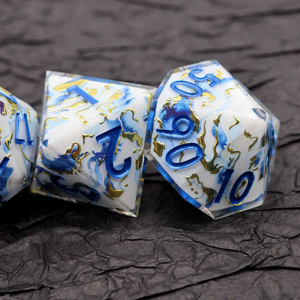 Divine Marble | Sharp Edge Dice | Resin | 7 Piece Set