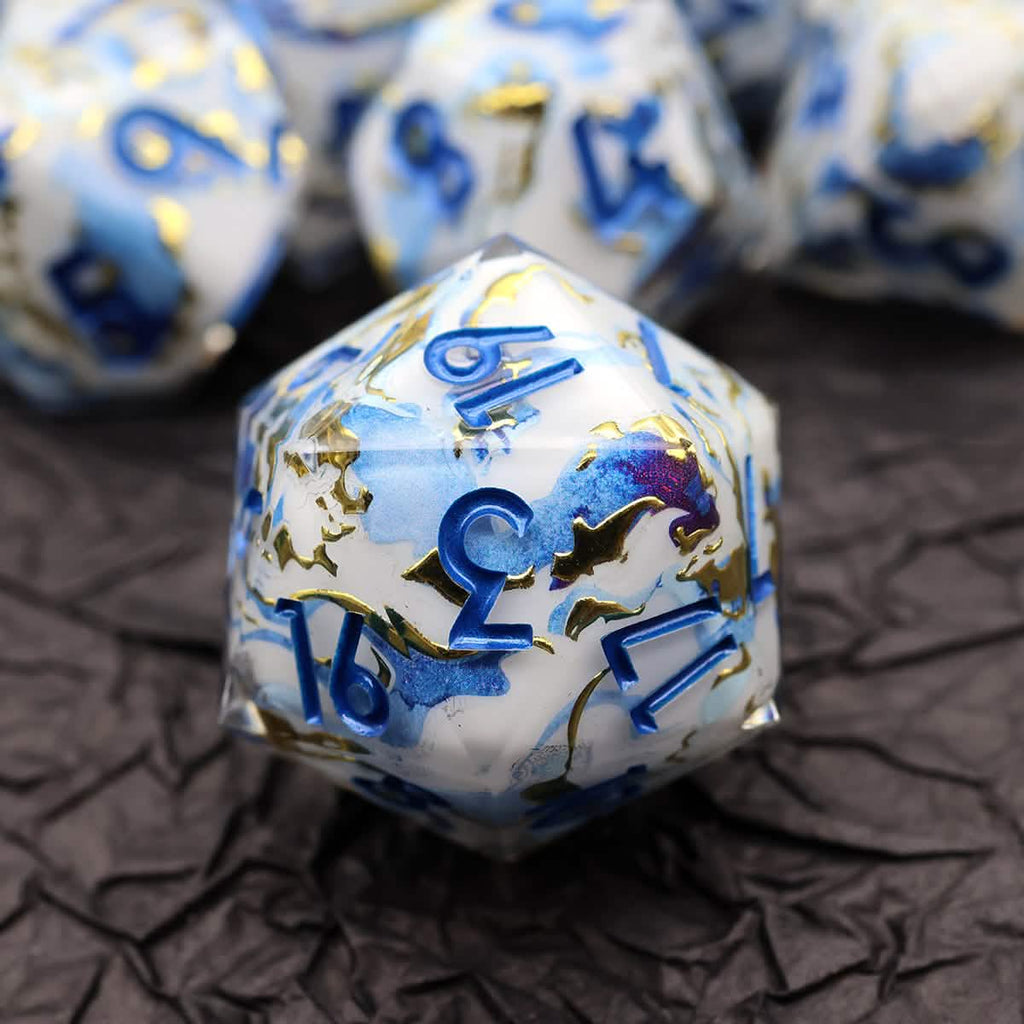 Divine Marble | Sharp Edge Dice | Resin | 7 Piece Set
