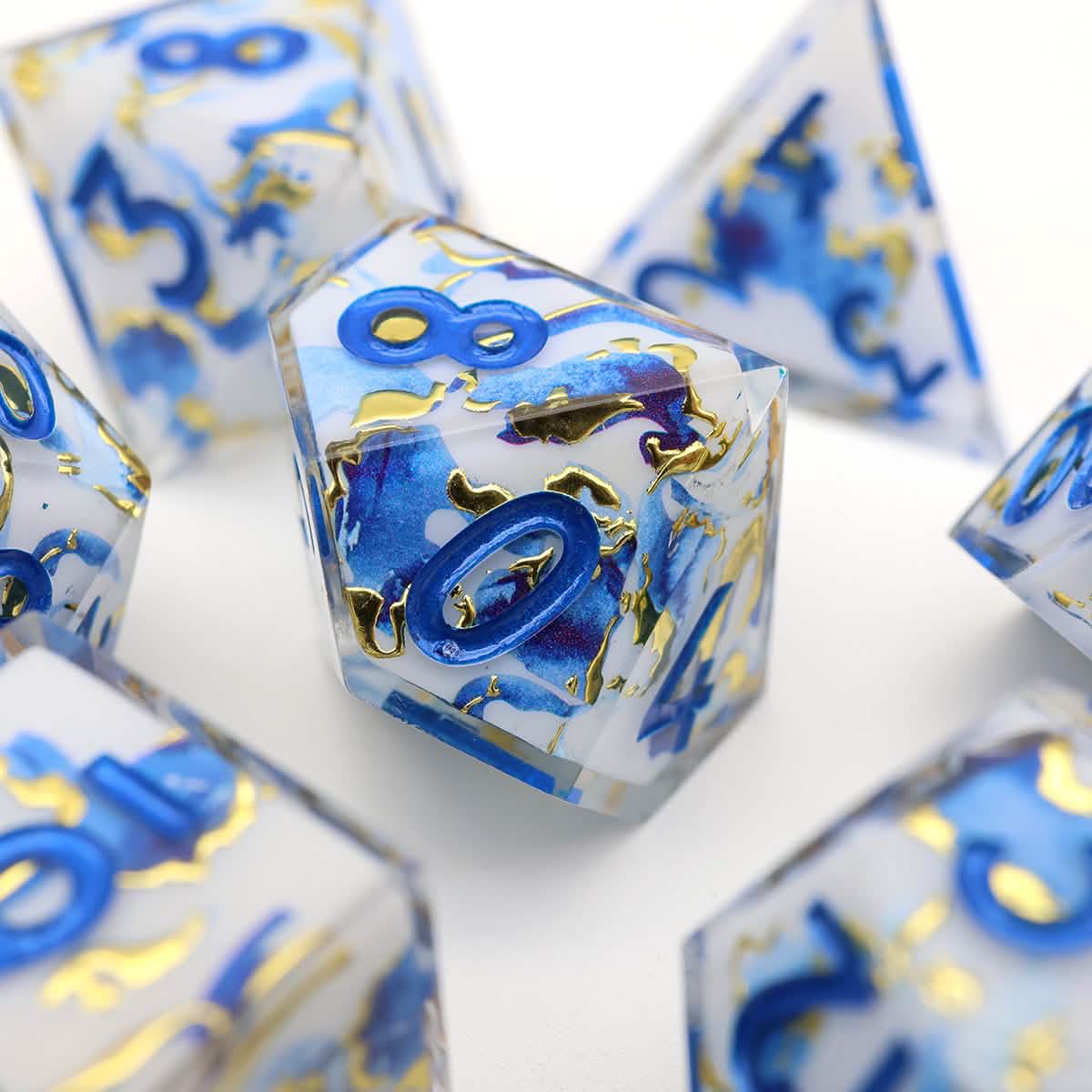 Divine Marble | Sharp Edge Dice | Resin | 7 Piece Set