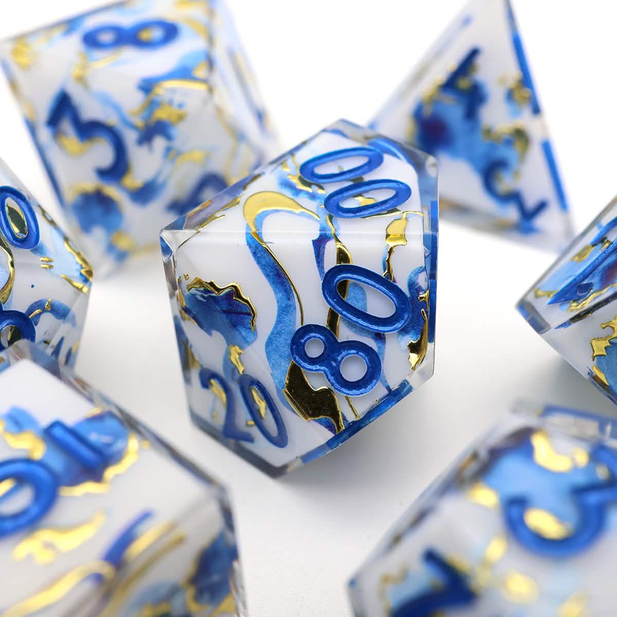 Divine Marble | Sharp Edge Dice | Resin | 7 Piece Set