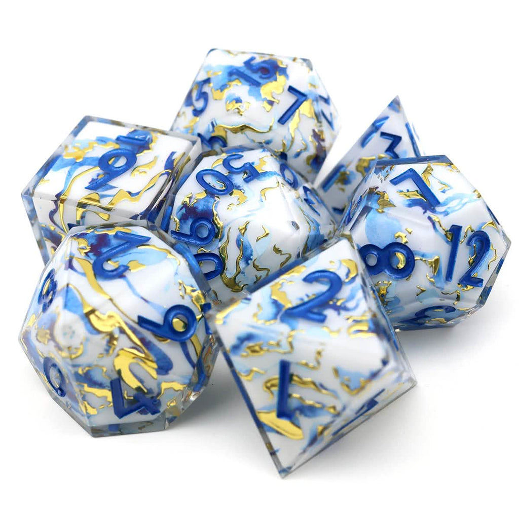 Divine Marble | Sharp Edge Dice | Resin | 7 Piece Set