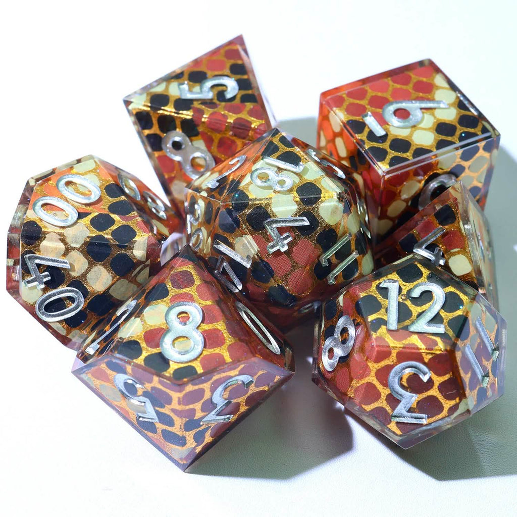Cindercoil | Sharp Edge Dice | Resin | 7 Piece Set