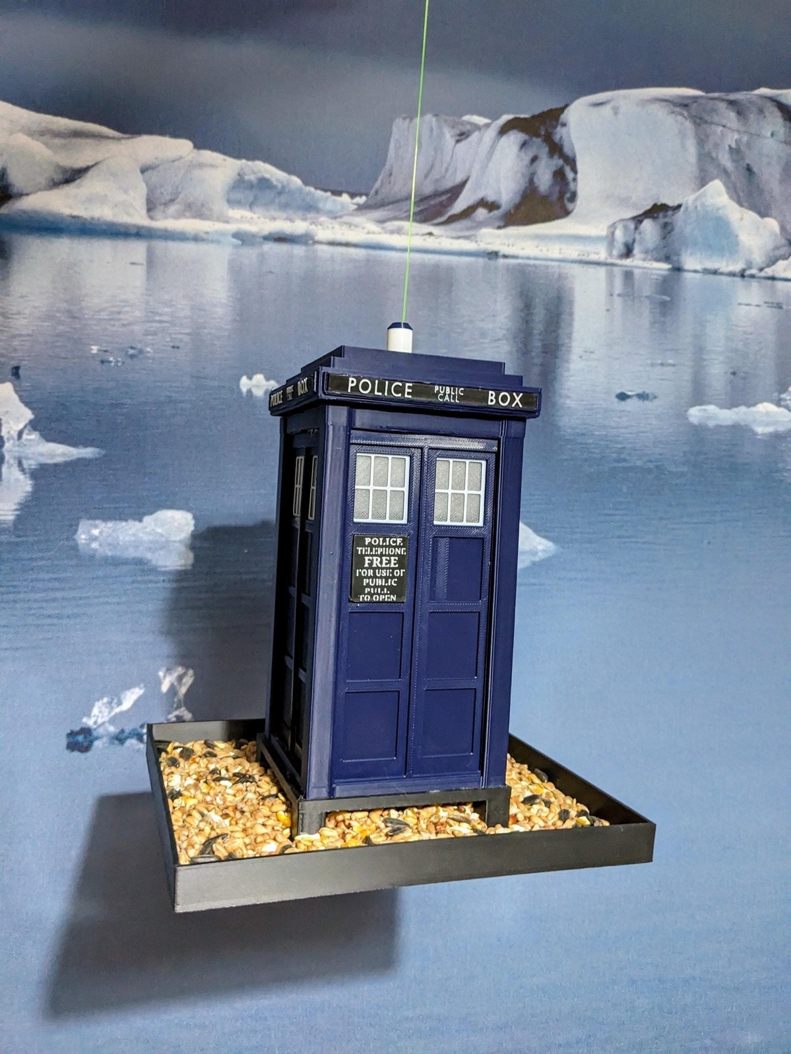 Chaddyverse TARDIS Bird Seed Feeder - 3D Printed Police Box Table