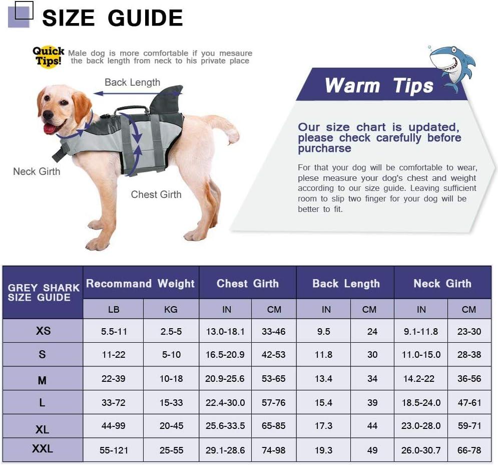 CITÉTOILE Dog Life Jacket – Shark Pet Safety Vest for Swimming, Size L