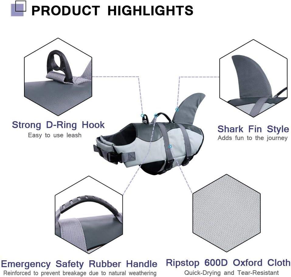 CITÉTOILE Dog Life Jacket – Shark Pet Safety Vest for Swimming, Size L