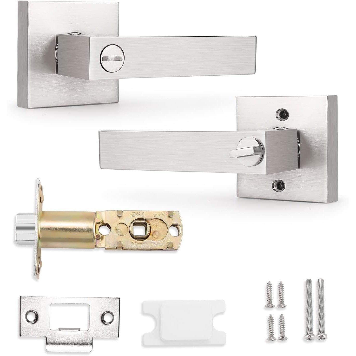 Probrico Privacy Door Lever | Brushed Nickel Square Handle for Bathroom
