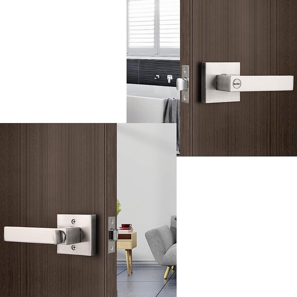 Probrico Privacy Door Lever | Brushed Nickel Square Handle for Bathroom