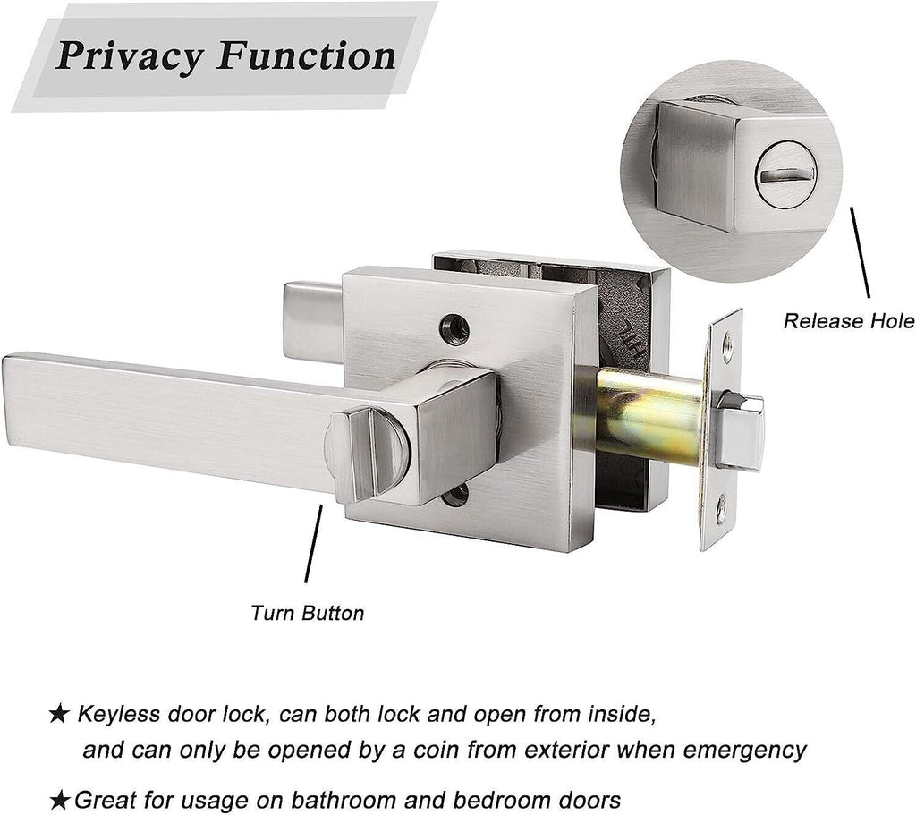 Probrico Privacy Door Lever | Brushed Nickel Square Handle for Bathroom