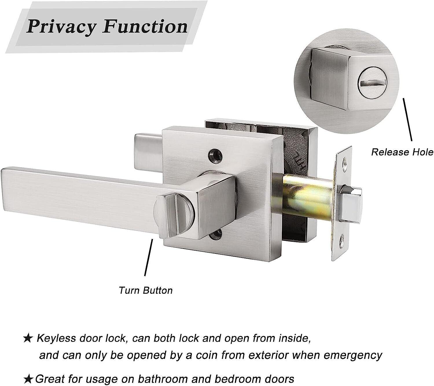 Probrico Privacy Door Lever | Brushed Nickel Square Handle for Bathroom