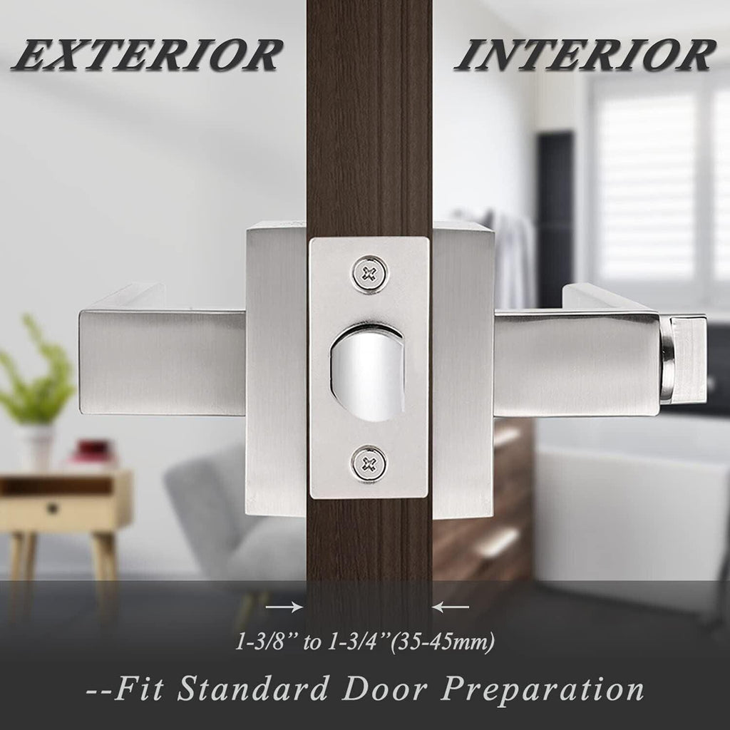 Probrico Privacy Door Lever | Brushed Nickel Square Handle for Bathroom