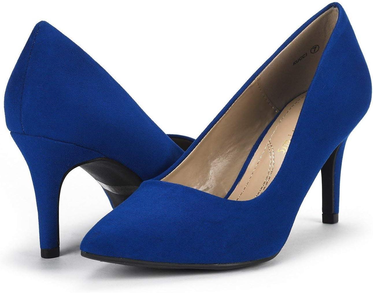 DREAM PAIRS Women's Pointed Toe Stiletto Mid Heels | Slip On Pumps