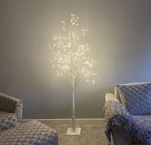 EAMBRITE 6FT Pre-Lit White Birch Tree | 288 Warm White LED Lights