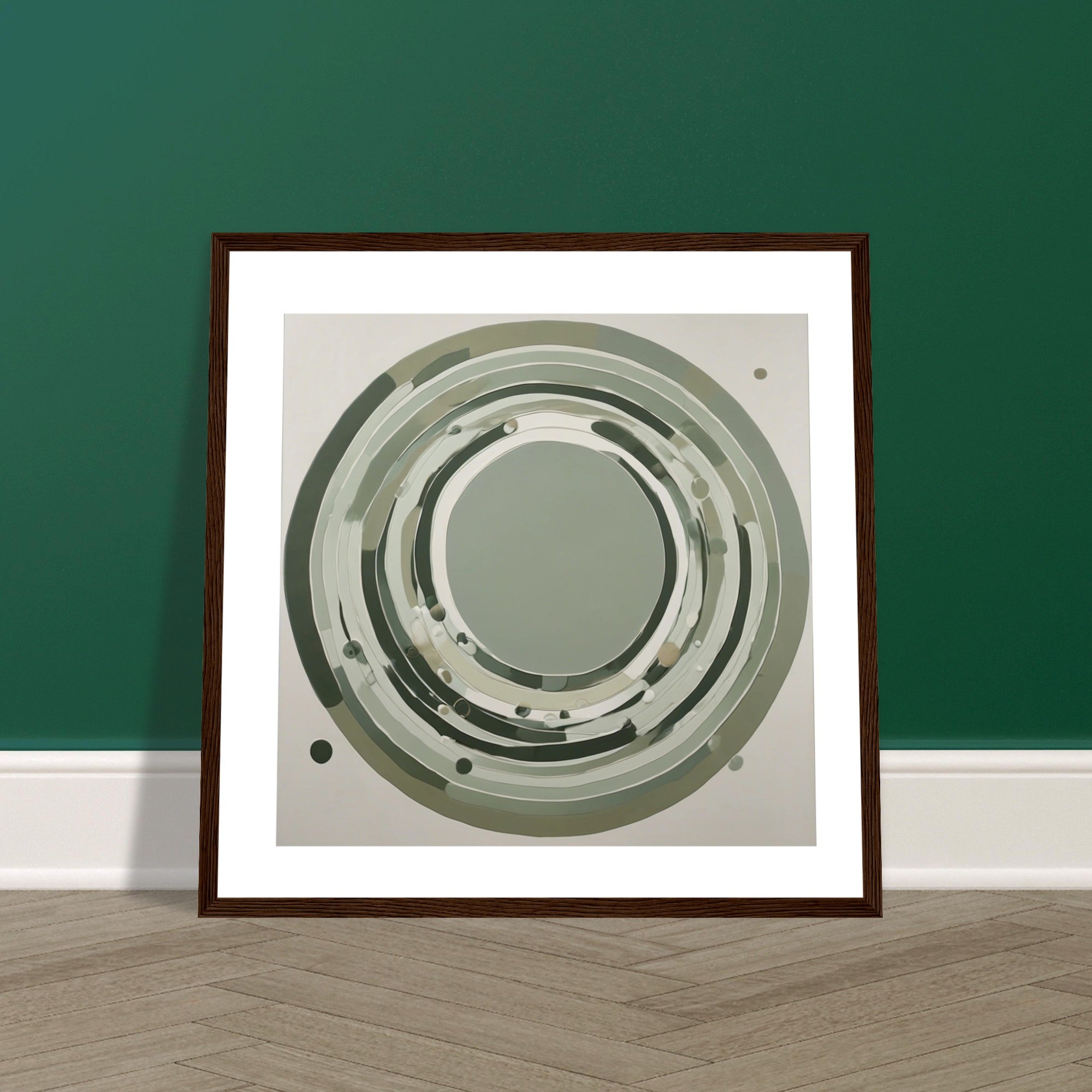 Sage Green Circular Abstract Framed Poster – Minimalist Geometric Wall Art