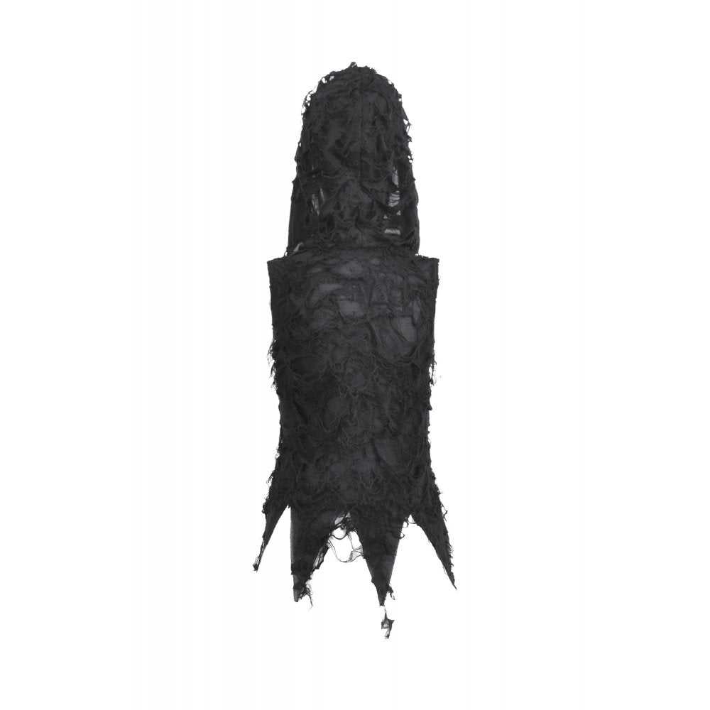 Dark in Love Rebel Punk Asymmetric Hooded Top | Mesh & Eyelet Detail