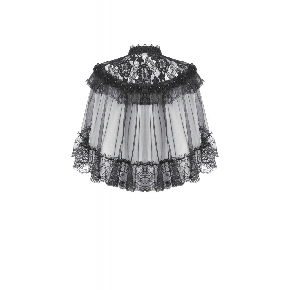 Dark in Love Morwenna Gothic Black Lace Ruffle Capelet with High Collar