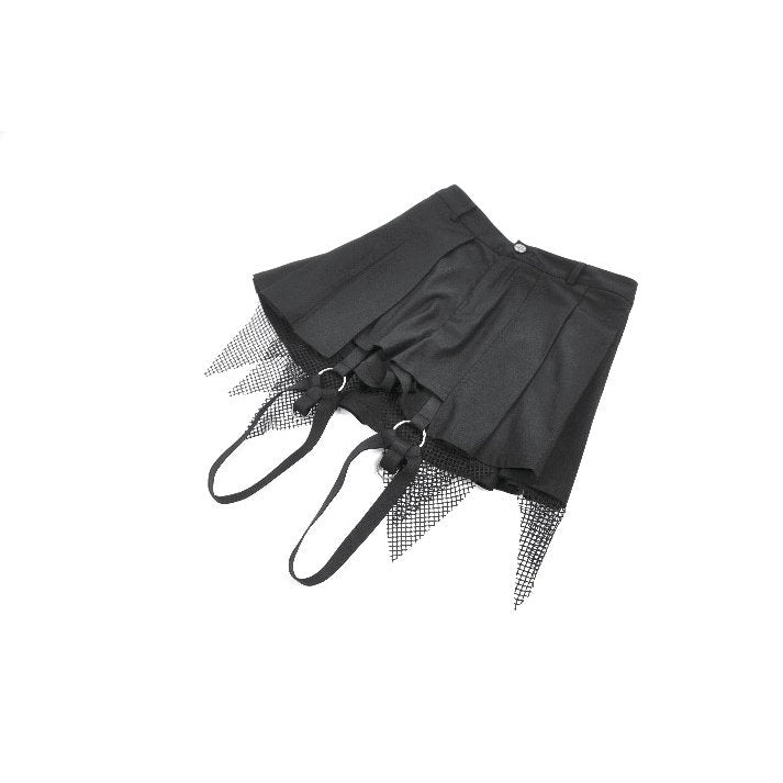 Dark in Love Punk Mesh Layered Skort Shorts with Harness Straps
