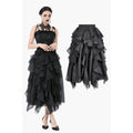 Dark in Love Morrigan Ruffled Goth Midi Skirt - Black Lace Asymmetric
