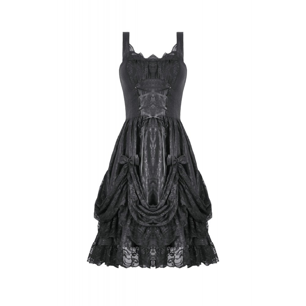 Dark in Love Shadow Lament Black Ruched Lace Gothic Lolita Dress