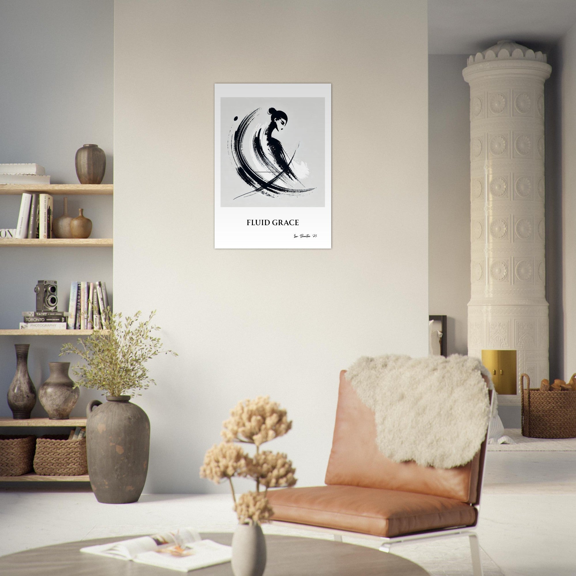 Minimalist Ink Brush Wall Art Print – Modern Abstract Black and White Poster, Japandi Decor, Contemporary Neutral Artwork