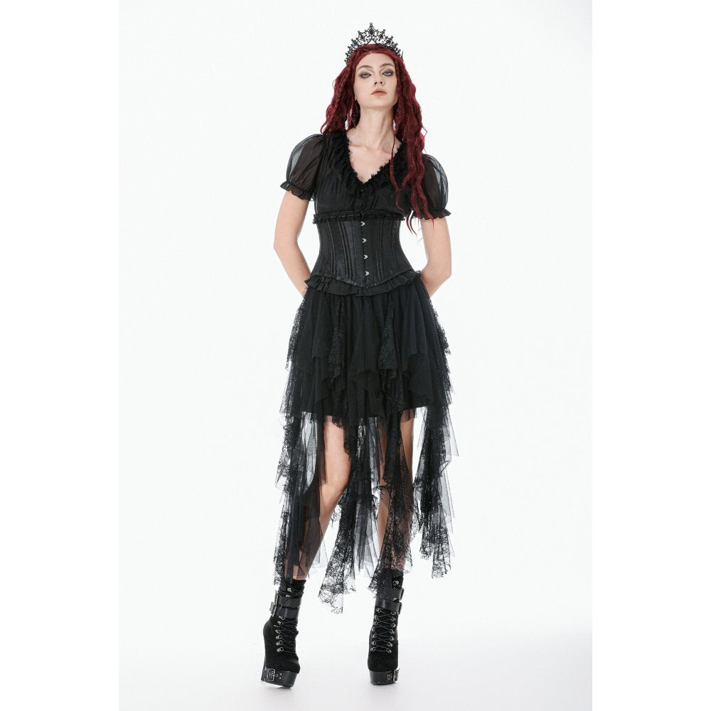 Dark in Love Dark Fairy Lace Skirt – Black Gothic High-Low Mesh