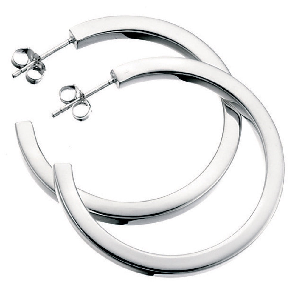 Gecko Jewellery Square Cut Hoop Earrings in Sterling Silver - 925 Silver