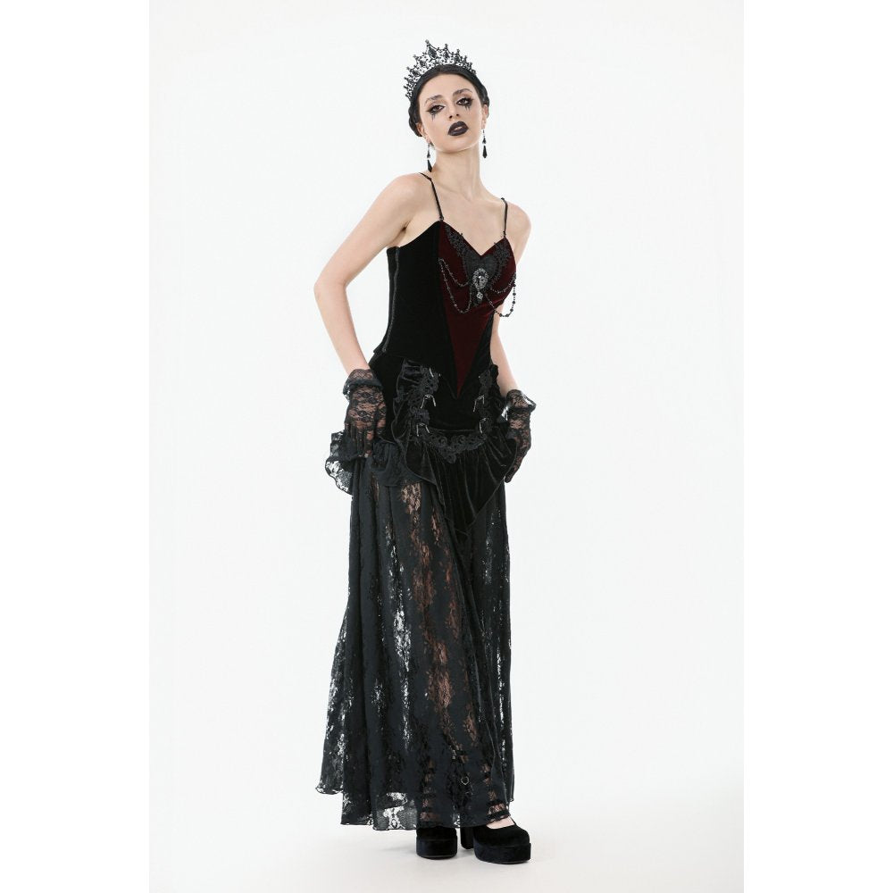 Dark in Love Morrigan Velvet & Lace Goth Top – Wine Red & Black