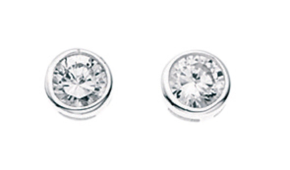 Gecko Jewellery Sterling Silver Round Cubic Zirconia Stud Earrings
