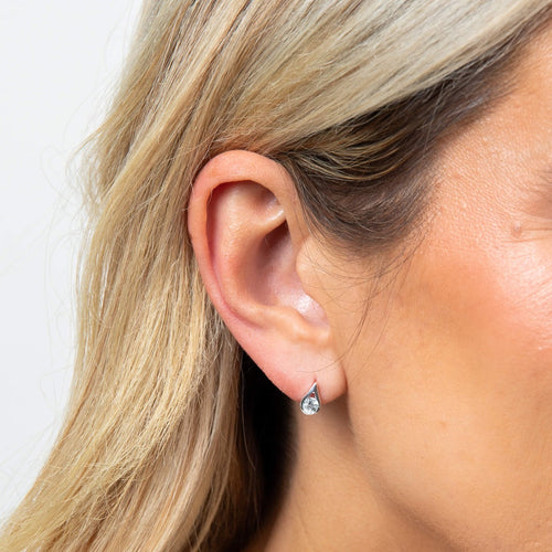 Gecko Jewellery Sterling Silver Teardrop Stud Earrings with Stone