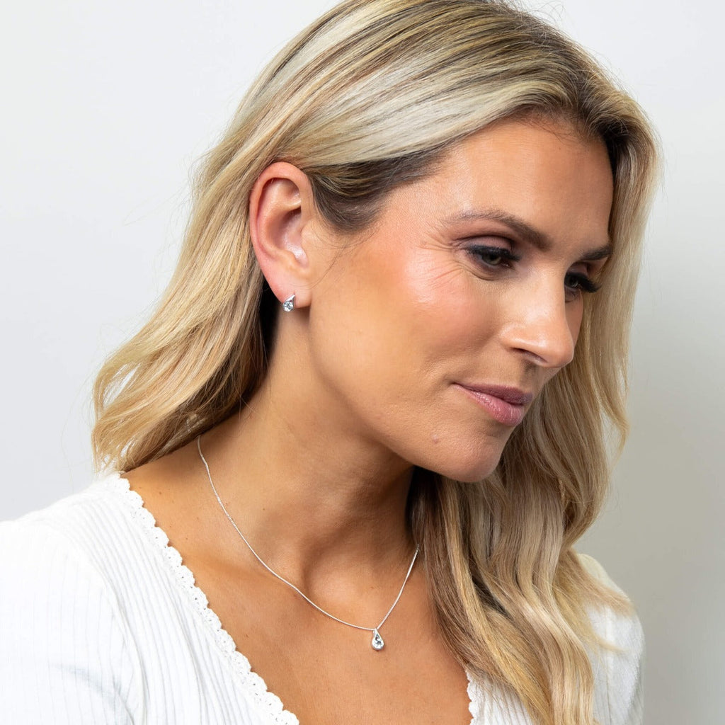 Gecko Jewellery Sterling Silver Teardrop Stud Earrings with Stone