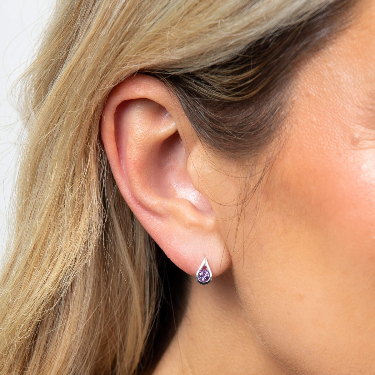 Gecko Jewellery Sterling Silver Teardrop Stud Earrings with Stone