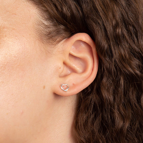 Gecko Jewellery Small Open Heart Stud Earrings in Sterling Silver