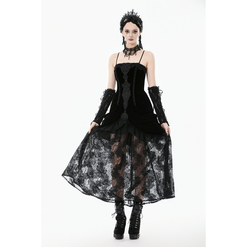 Dark in Love Vampiress Velvet and Lace Maxi Dress – Gothic Black
