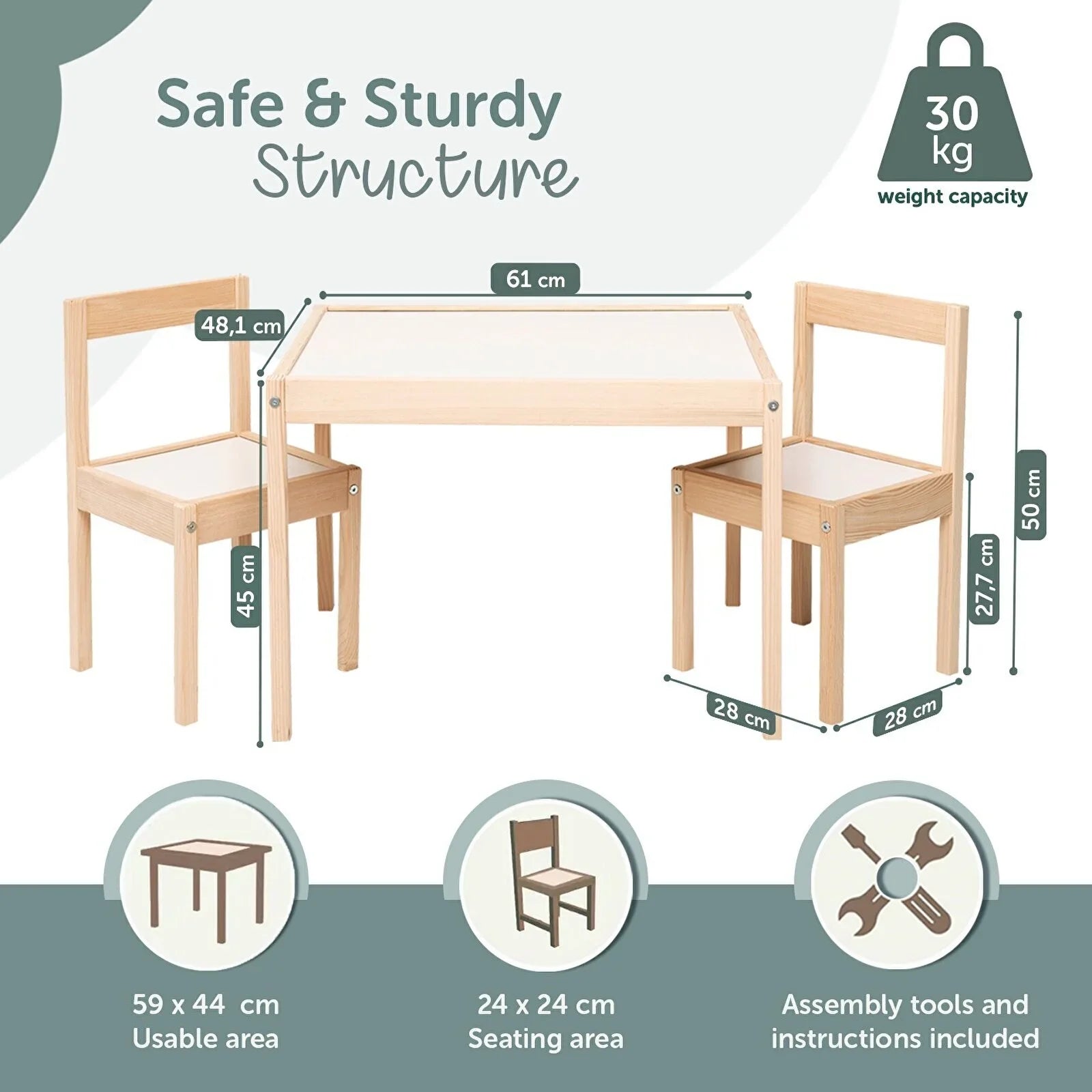Montessori Wooden Table&Chair Set for Kids