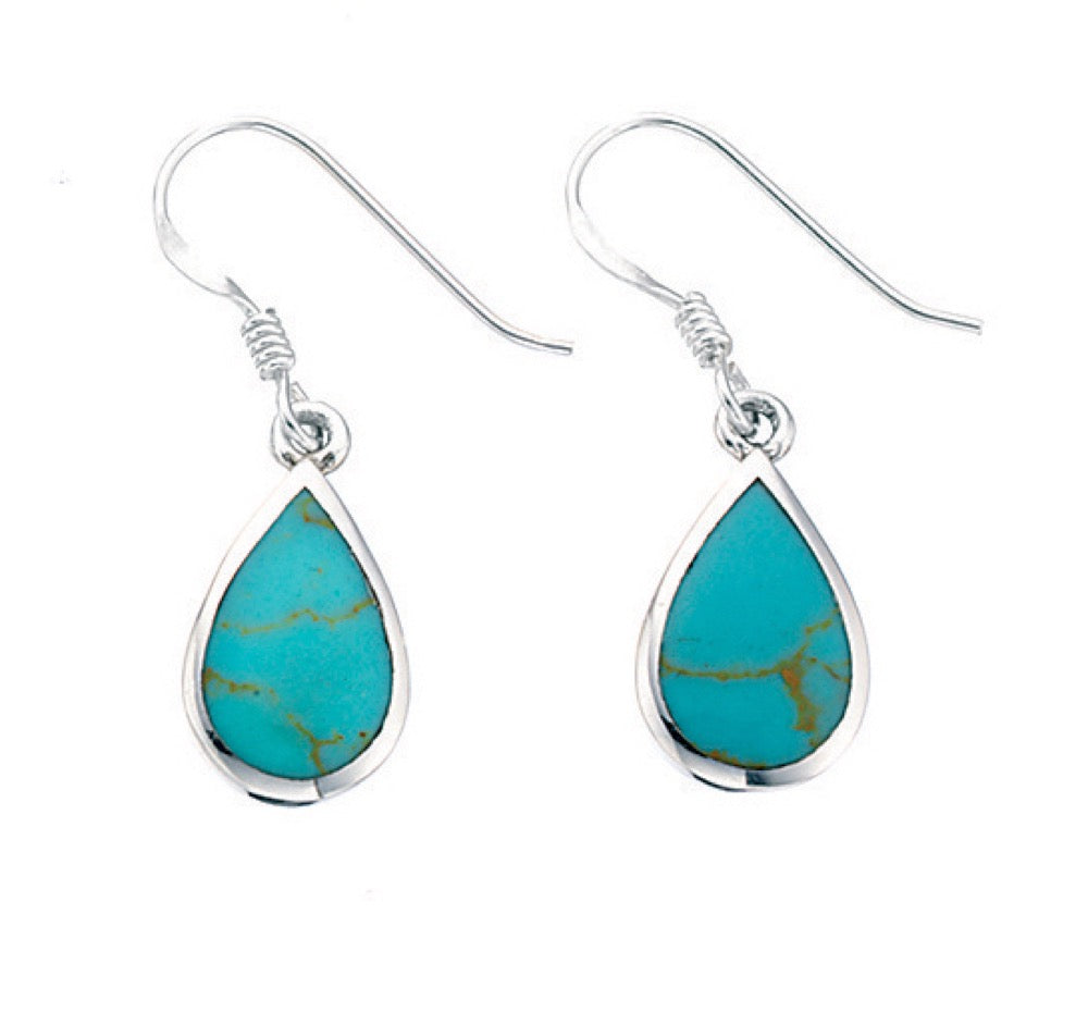 Gecko Jewellery Synthetic Turquoise Teardrop Earrings in Sterling Silver