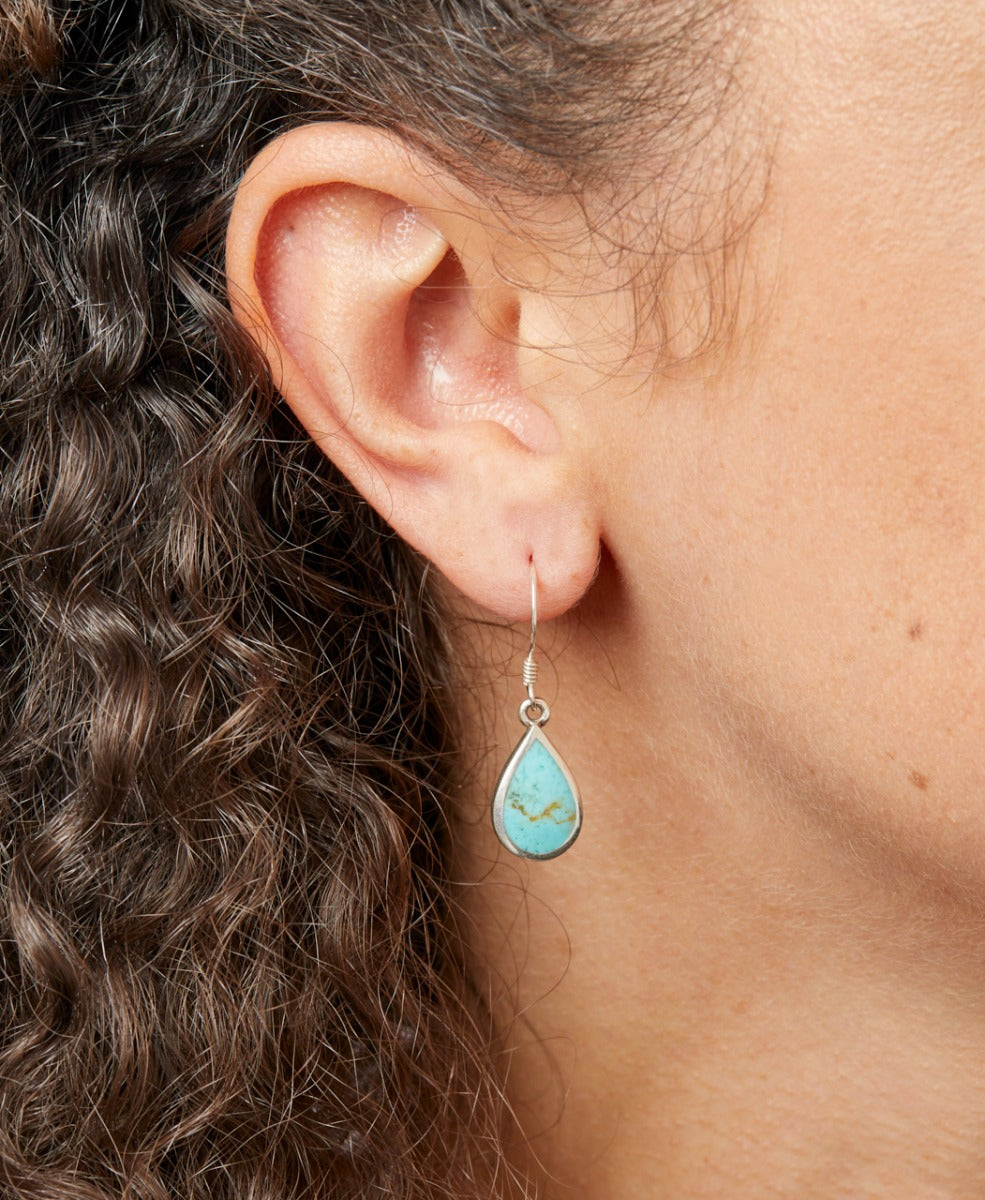 Gecko Jewellery Synthetic Turquoise Teardrop Earrings in Sterling Silver