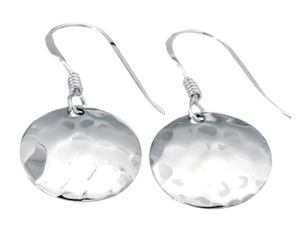 Gecko Jewellery Retail Hammered Disc Drop Earrings in Small Silver