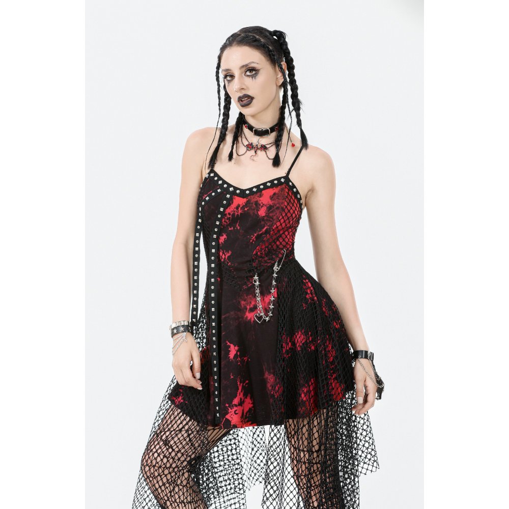 Dark in Love Bellatrix Red & Black Mesh Gothic Asymmetrical Dress