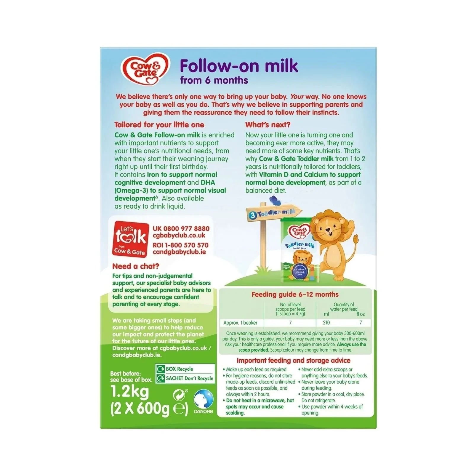 Cow & Gate 2 Follow On Milk Formula 6-12 months 1.2kg (2x600g)