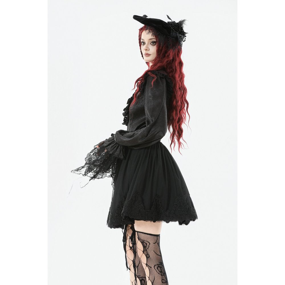 Dark in Love Bellatrix Gothic Embroidered Mesh Petticoat Skirt – Black