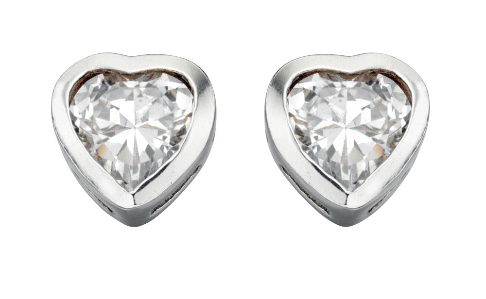 Gecko Jewellery Sterling Silver Heart Stud Earrings with Cubic Zirconia