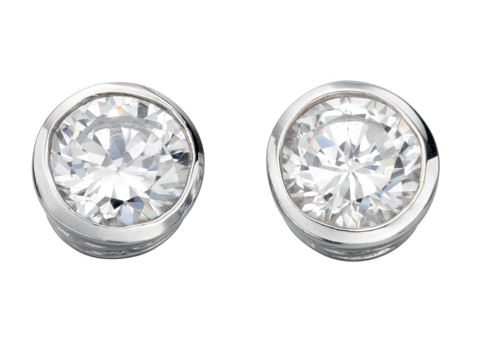 Gecko Jewellery Sterling Silver Round Cubic Zirconia Stud Earrings
