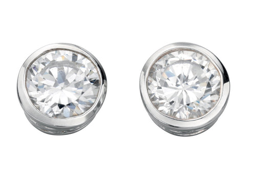 Gecko Jewellery Sterling Silver Round Cubic Zirconia Stud Earrings