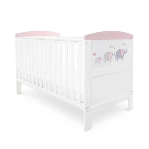 Ickle Bubba Coleby Style Cot Bed Elephant Love Pink - Without Mattress