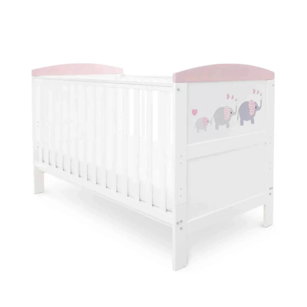 Ickle Bubba Coleby Style Cot Bed Elephant Love Pink - Fibre Mattress