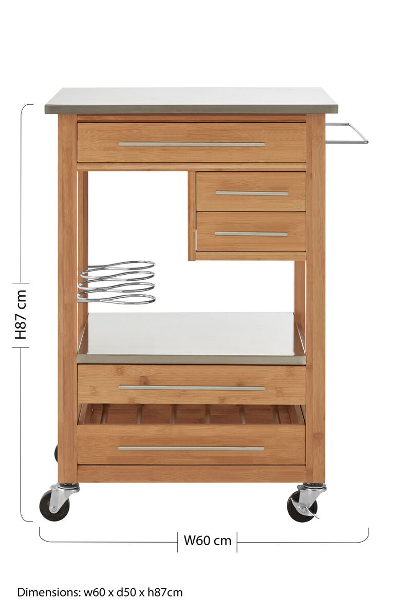 Orsina Harlow Bamboo Kitchen Trolley – 4 Drawer Rolling Storage Cart