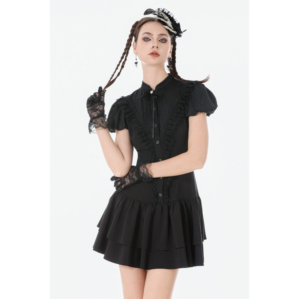 Dark in Love Lolita Bow-Trim Lace Dress | Gothic High-Low Evening Gown